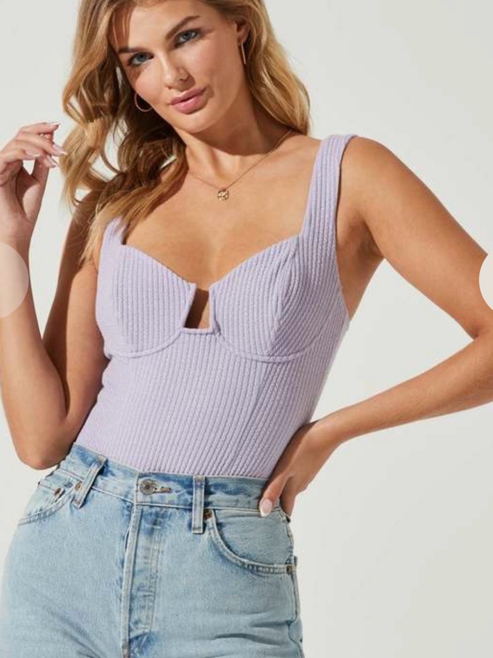 Astr Lilac Ribbed One-Piece Bodysuit - Picture 2 of 7
